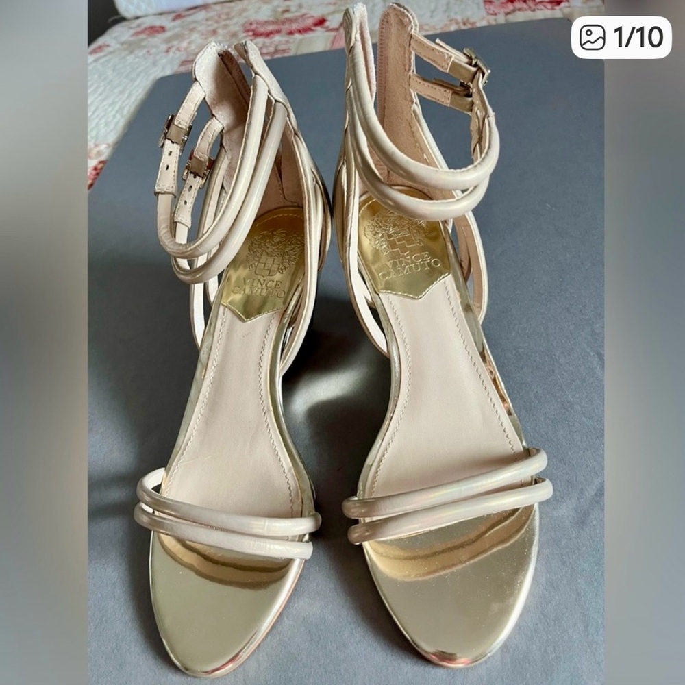 Vince Camuto pearl Taupe Gold Strappy Heels